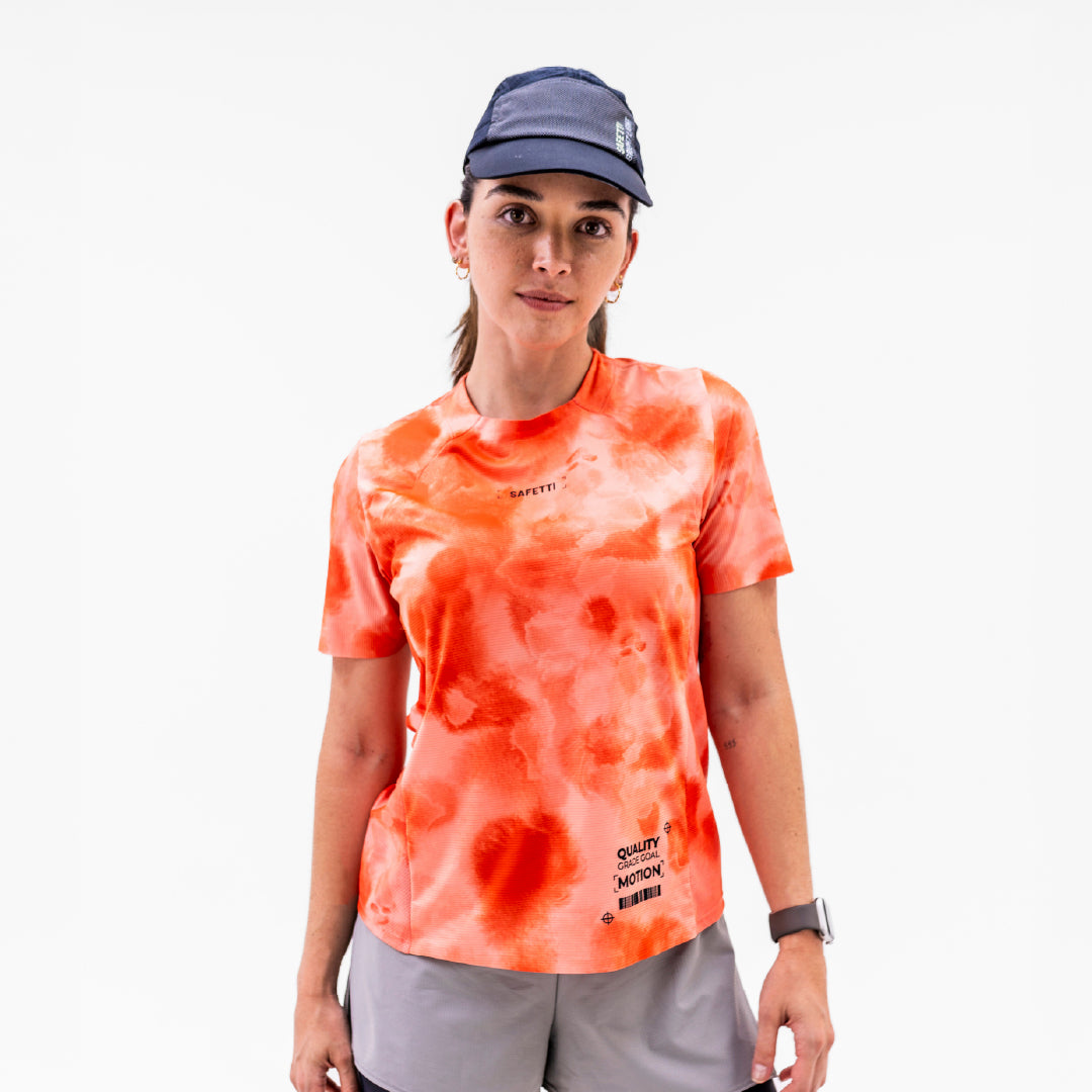 CAMISETA RUNNING MANGA CORTATIDE SALMON PARA MUJER