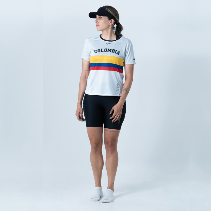 CAMISETA RUNNING MANGA CORTA RETRO COLOMBIA PARA MUJER