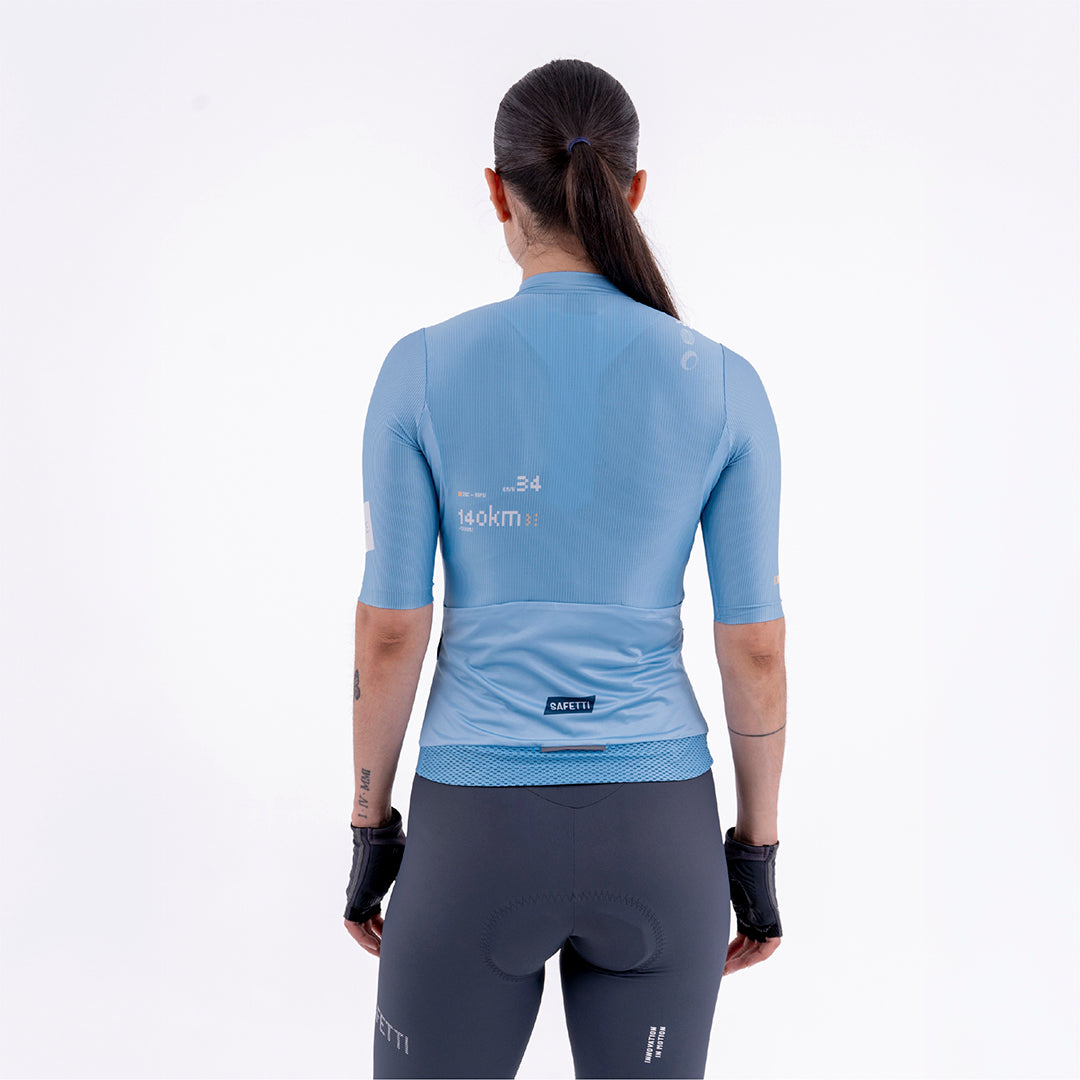 CAMISA CICLISMO MANGA CORTA SOLID BLU AURA PARA MUJER