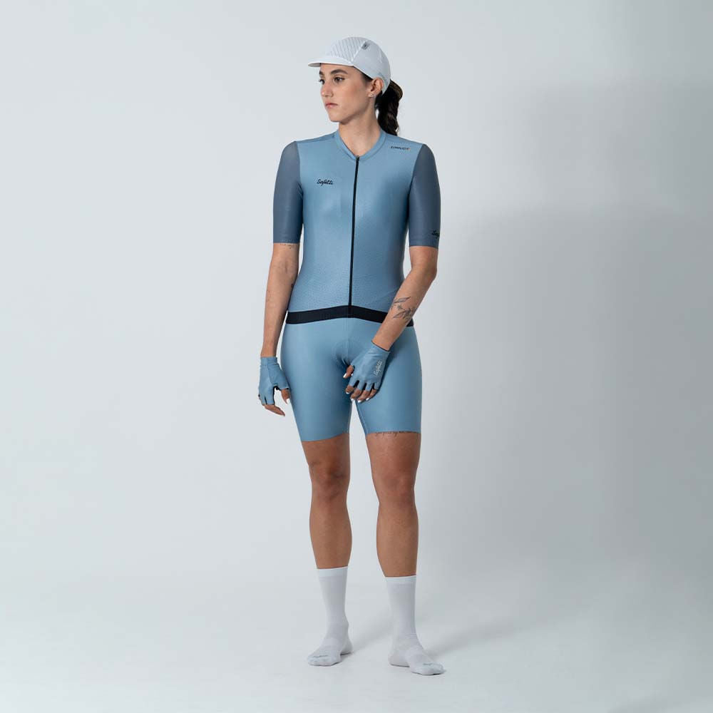 CAMISA CICLISMO MANGA CORTA AZUL POLVO PARA MUJER