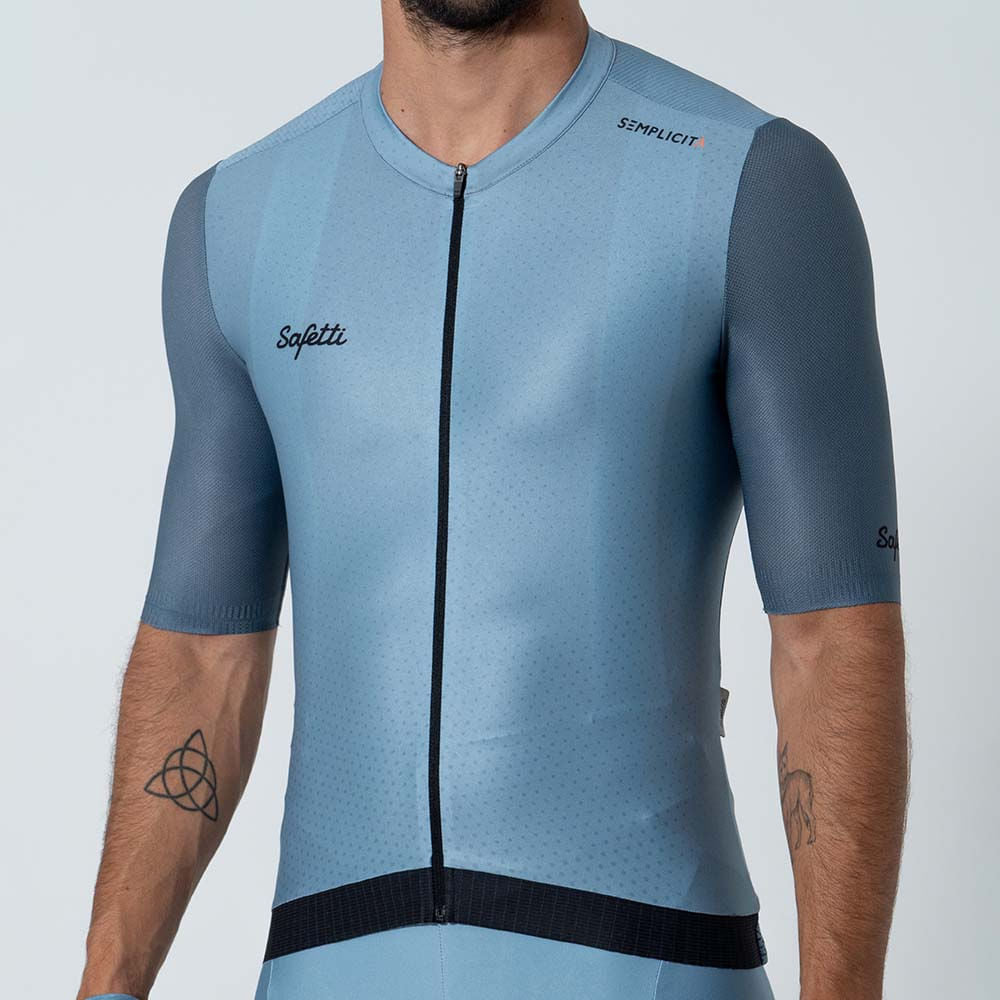 CAMISA CICLISMO MANGA CORTA AZUL POLVO PARA HOMBRE