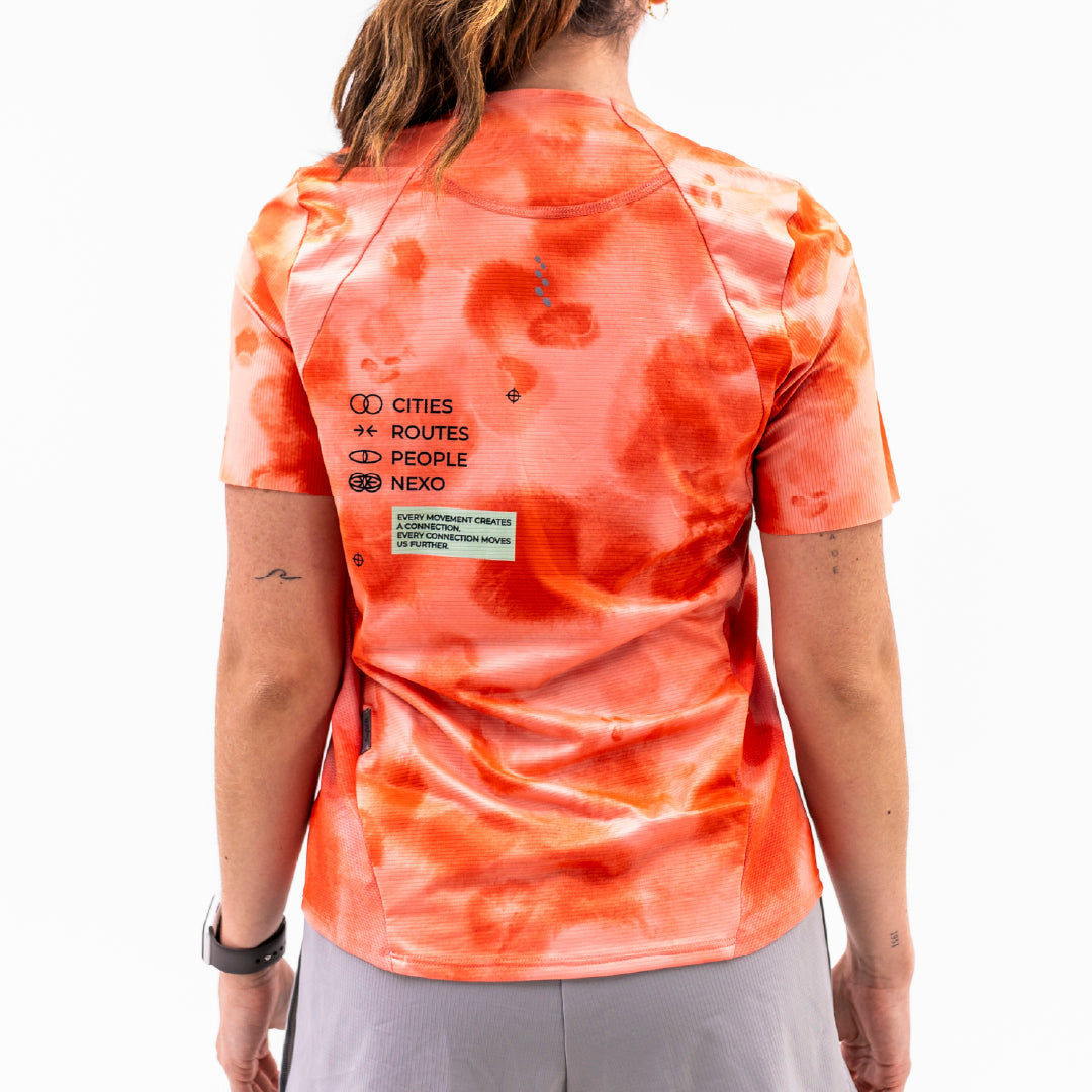 CAMISETA RUNNING MANGA CORTATIDE SALMON PARA MUJER